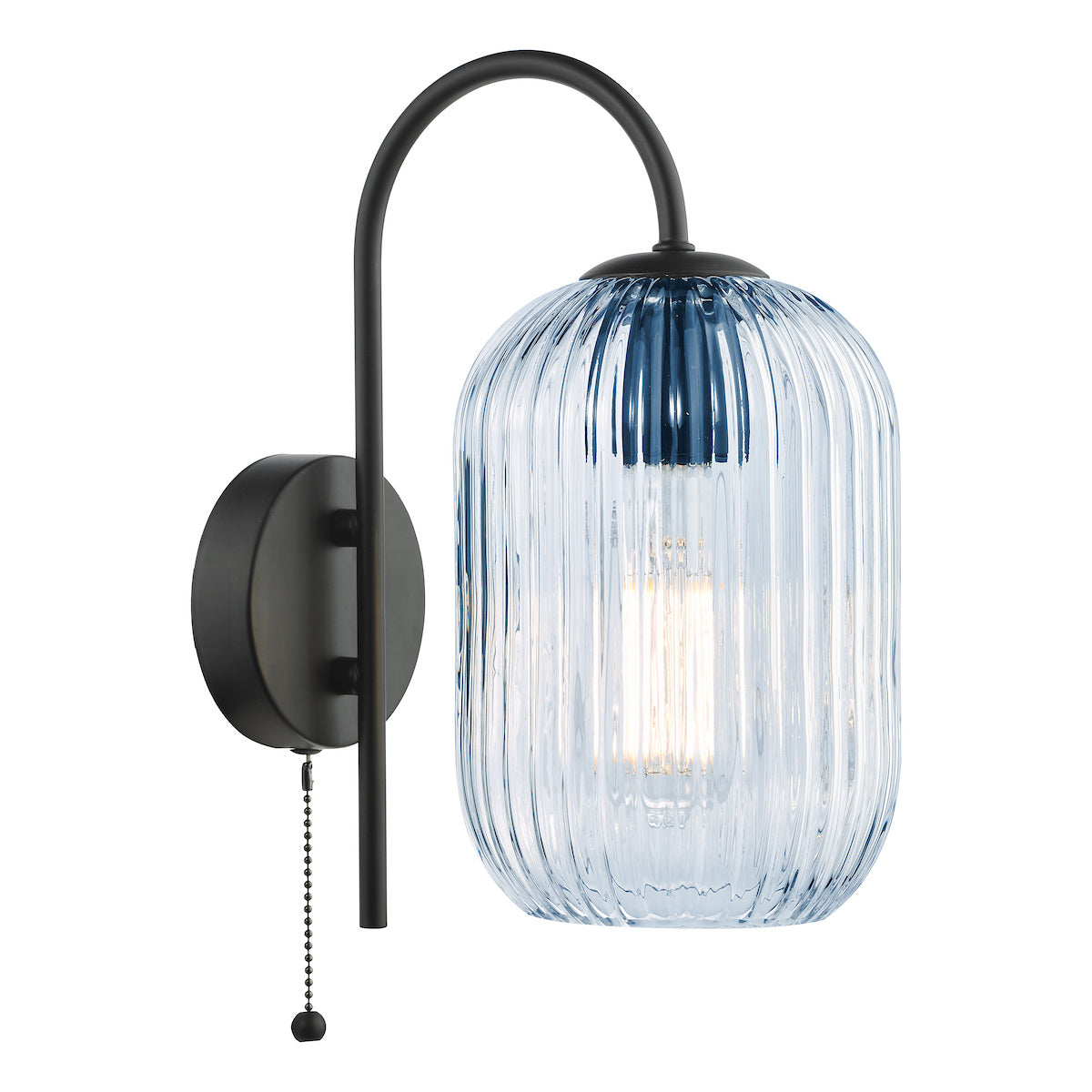 Dar Idra Wall Light Satin Black and Blue Ribbed Glass