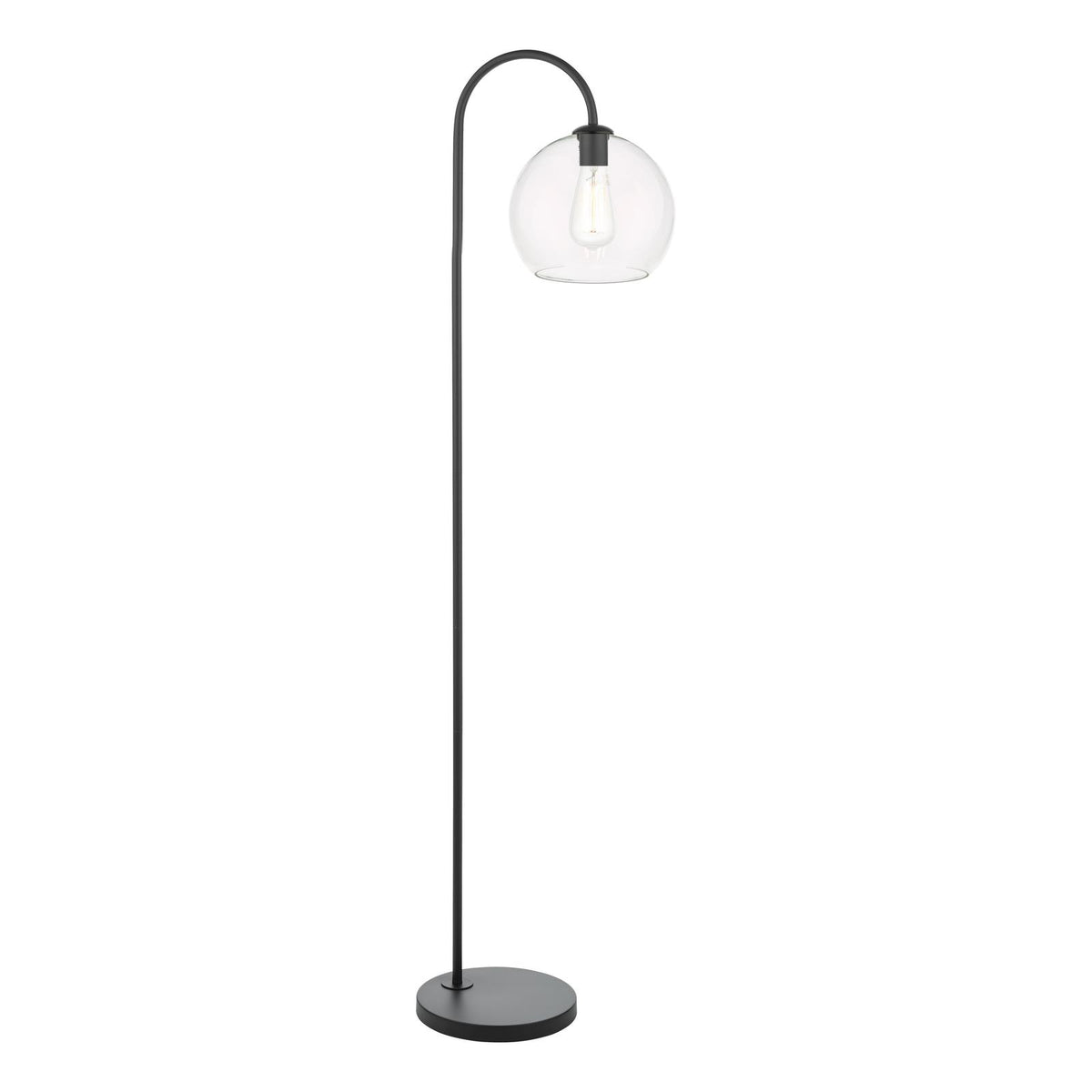 Dar Idra Floor Lamp Satin Black and Large Globe Glass