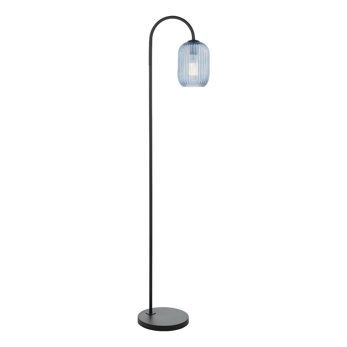 Dar Idra Floor Lamp Satin Black and Blue Ribbed Glass