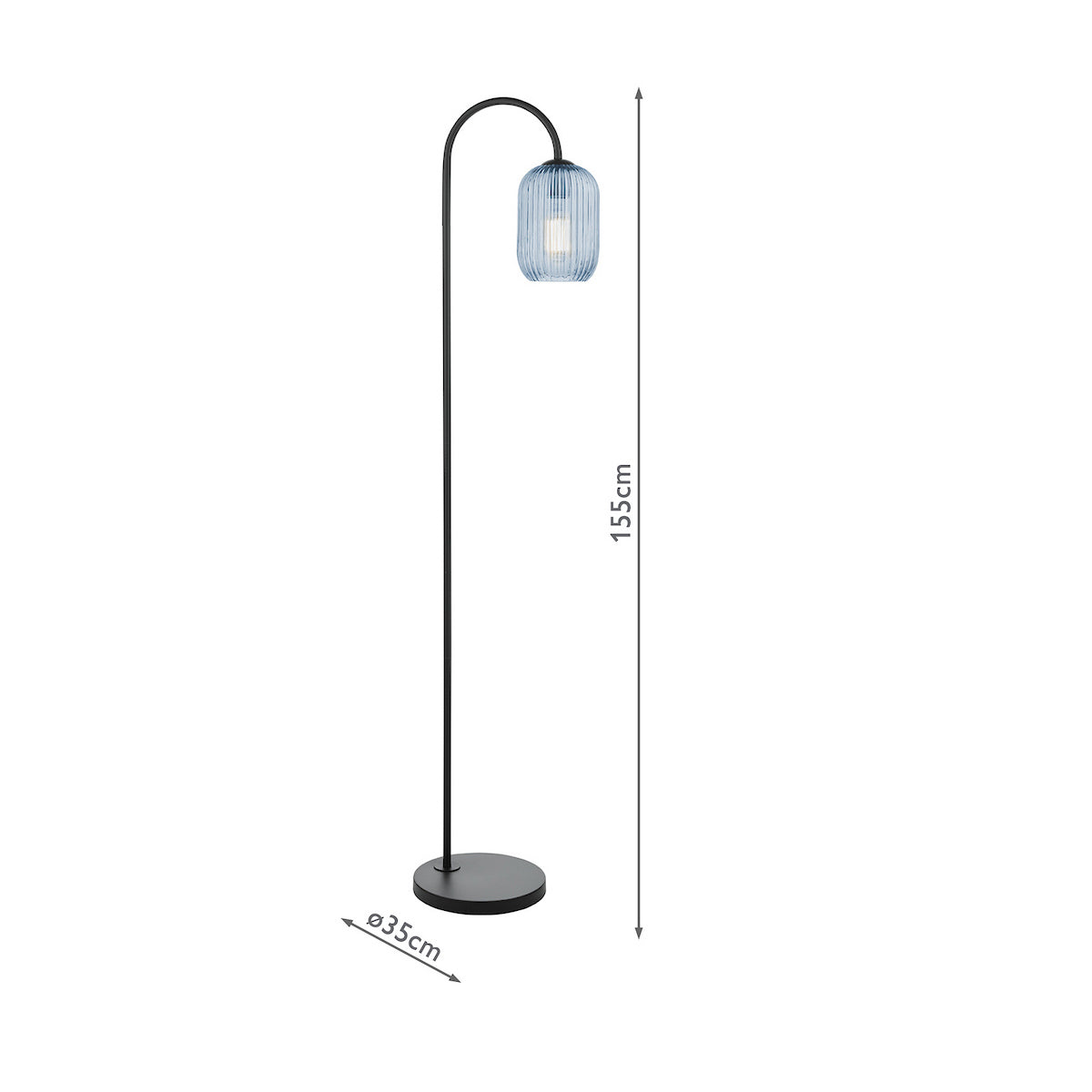 Dar Idra Floor Lamp Satin Black and Blue Ribbed Glass