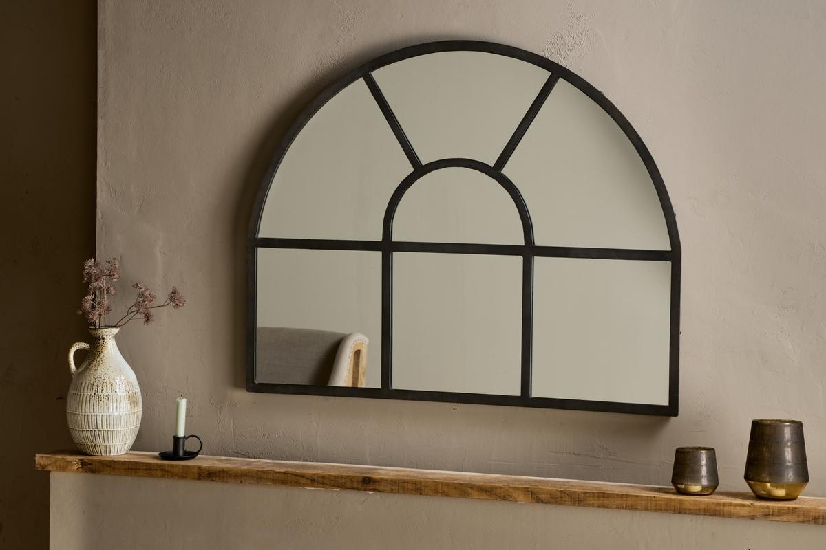 Nkuku Imoma Iron Overmantle Arch Mirror Black