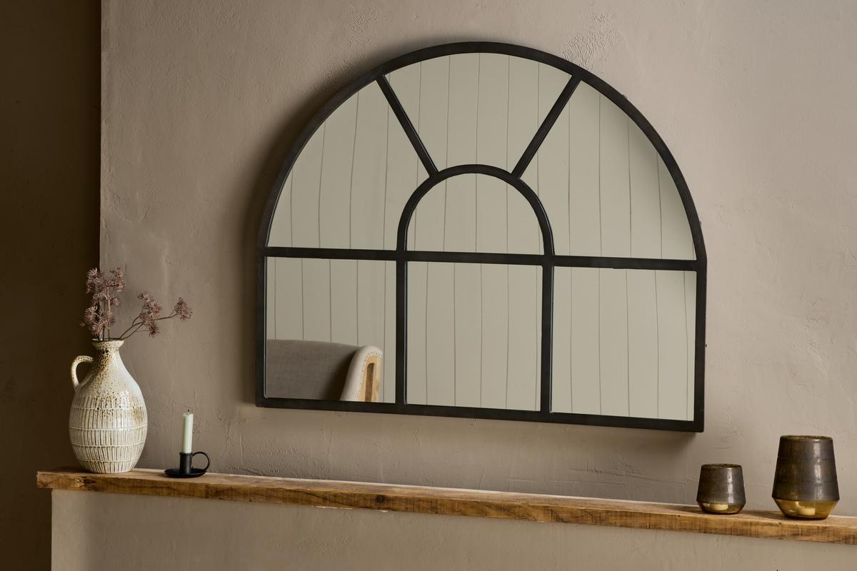 Nkuku Imoma Iron Overmantle Arch Mirror Black