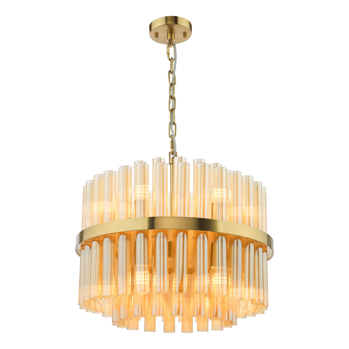 Dar Imani 12 Light Pendant Natural Brass and Champagne Ribbed Glass