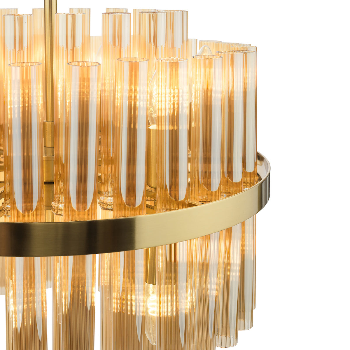 Dar Imani 12 Light Pendant Natural Brass and Champagne Ribbed Glass