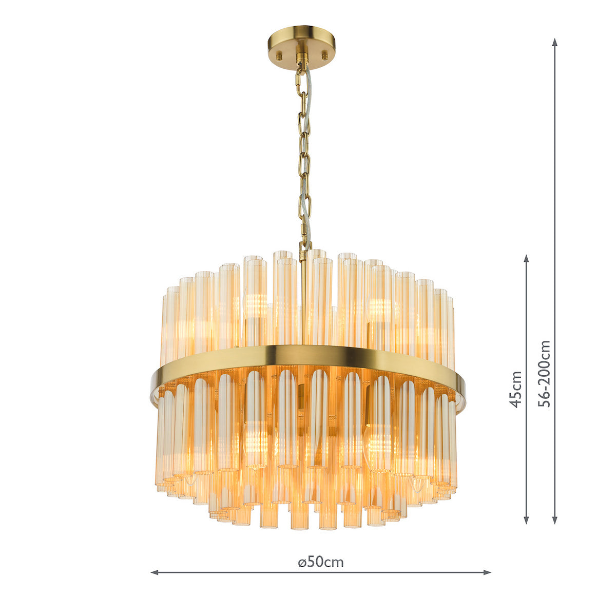 Dar Imani 12 Light Pendant Natural Brass and Champagne Ribbed Glass
