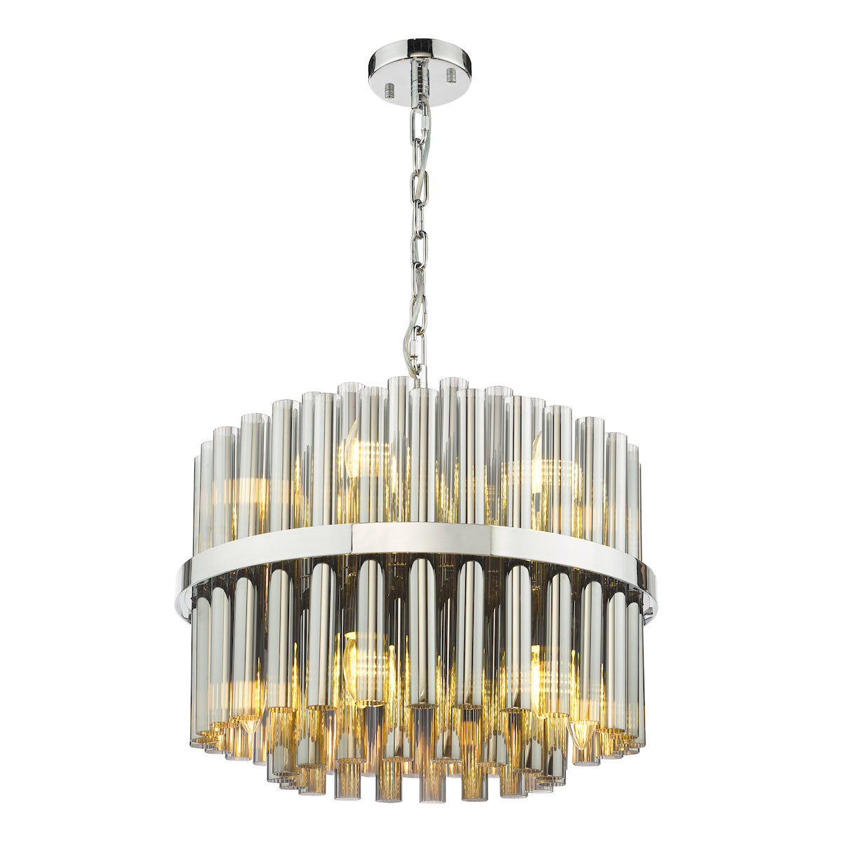 Dar Imani 12 Light Pendant Polished Chrome and Smoked Ribbed Glass