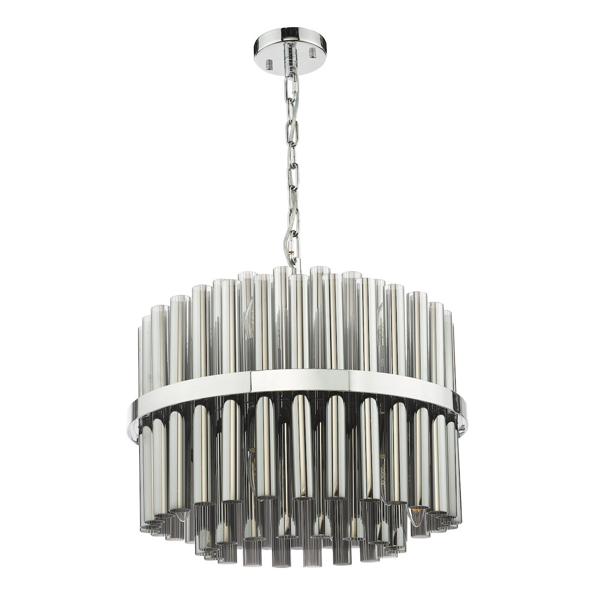 Dar Imani 12 Light Pendant Polished Chrome and Smoked Ribbed Glass