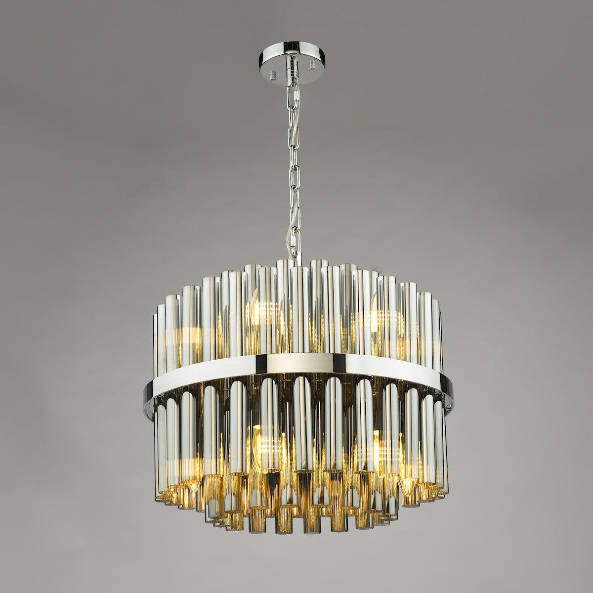 Dar Imani 12 Light Pendant Polished Chrome and Smoked Ribbed Glass