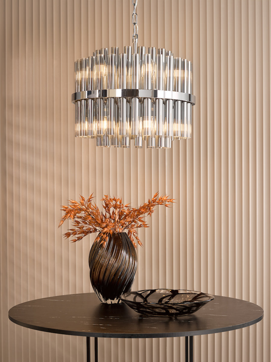 Dar Imani 12 Light Pendant Polished Chrome and Smoked Ribbed Glass