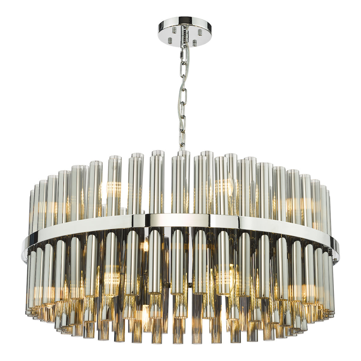 Dar Imani 16 Light Pendant Polished Chrome and Smoked Ribbed Glass