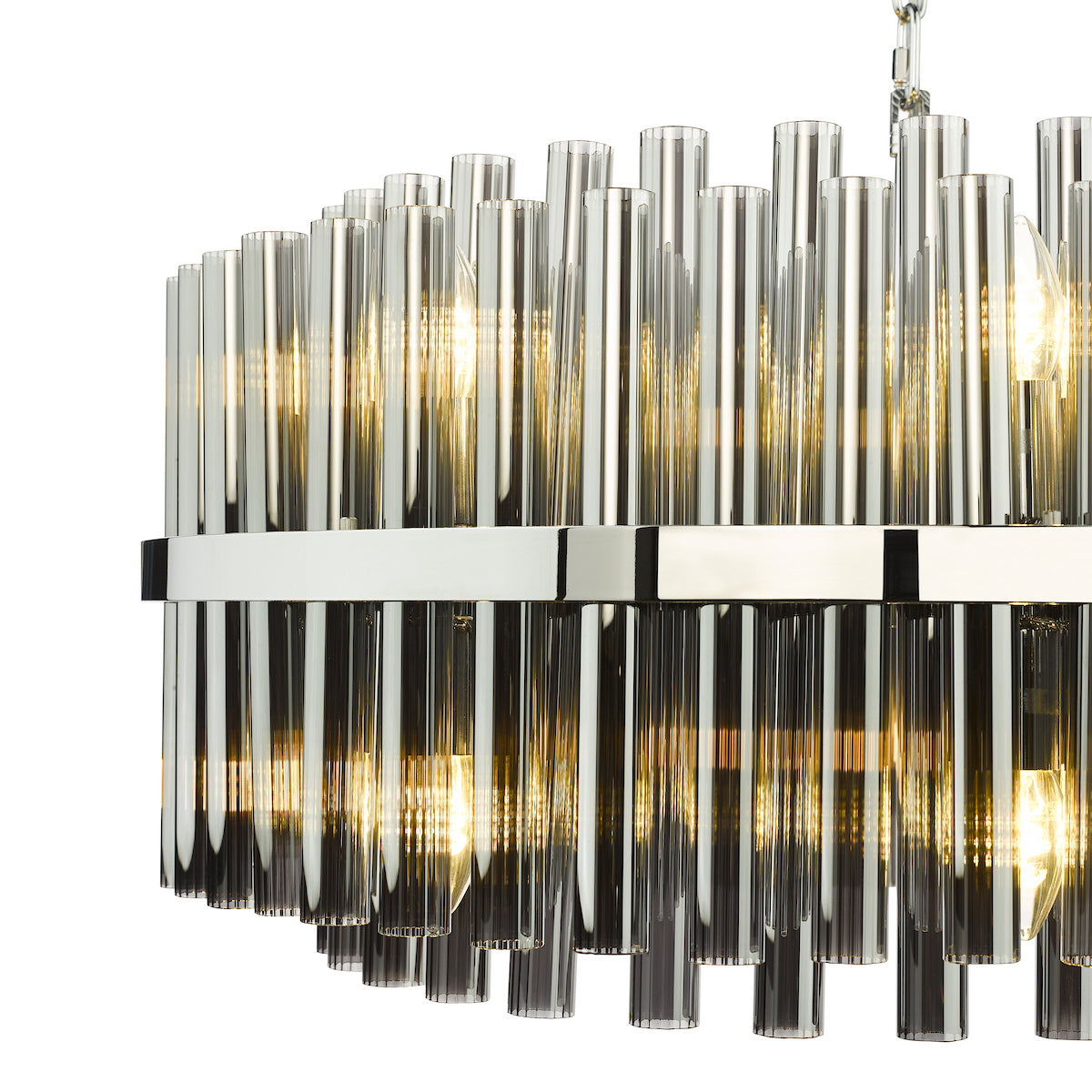 Dar Imani 16 Light Pendant Polished Chrome and Smoked Ribbed Glass