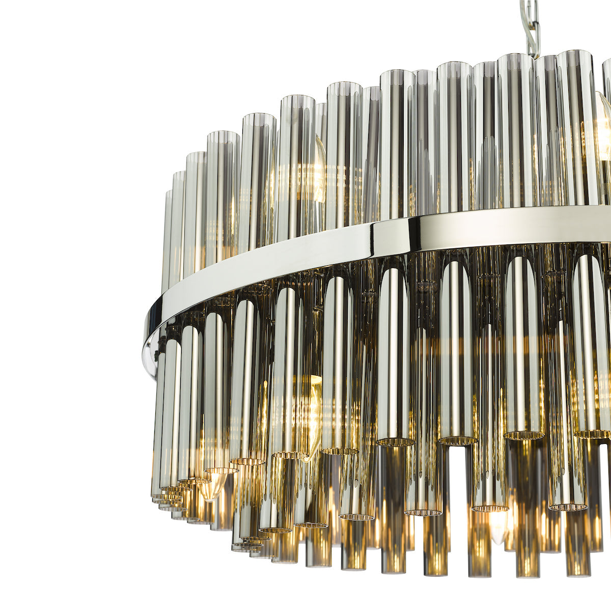 Dar Imani 16 Light Pendant Polished Chrome and Smoked Ribbed Glass