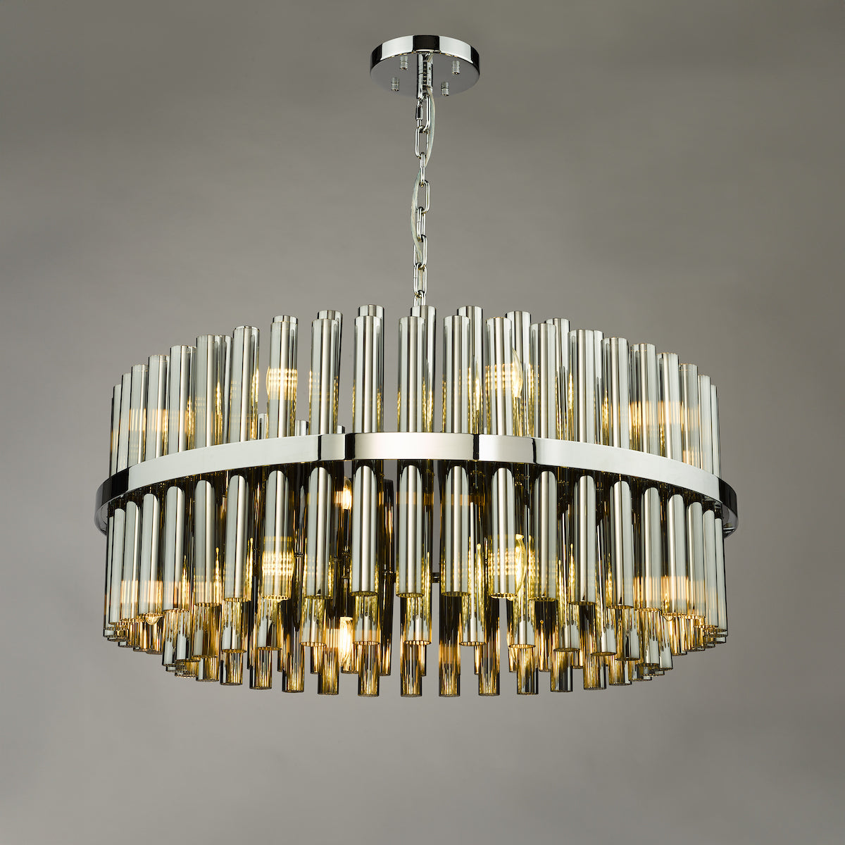 Dar Imani 16 Light Pendant Polished Chrome and Smoked Ribbed Glass