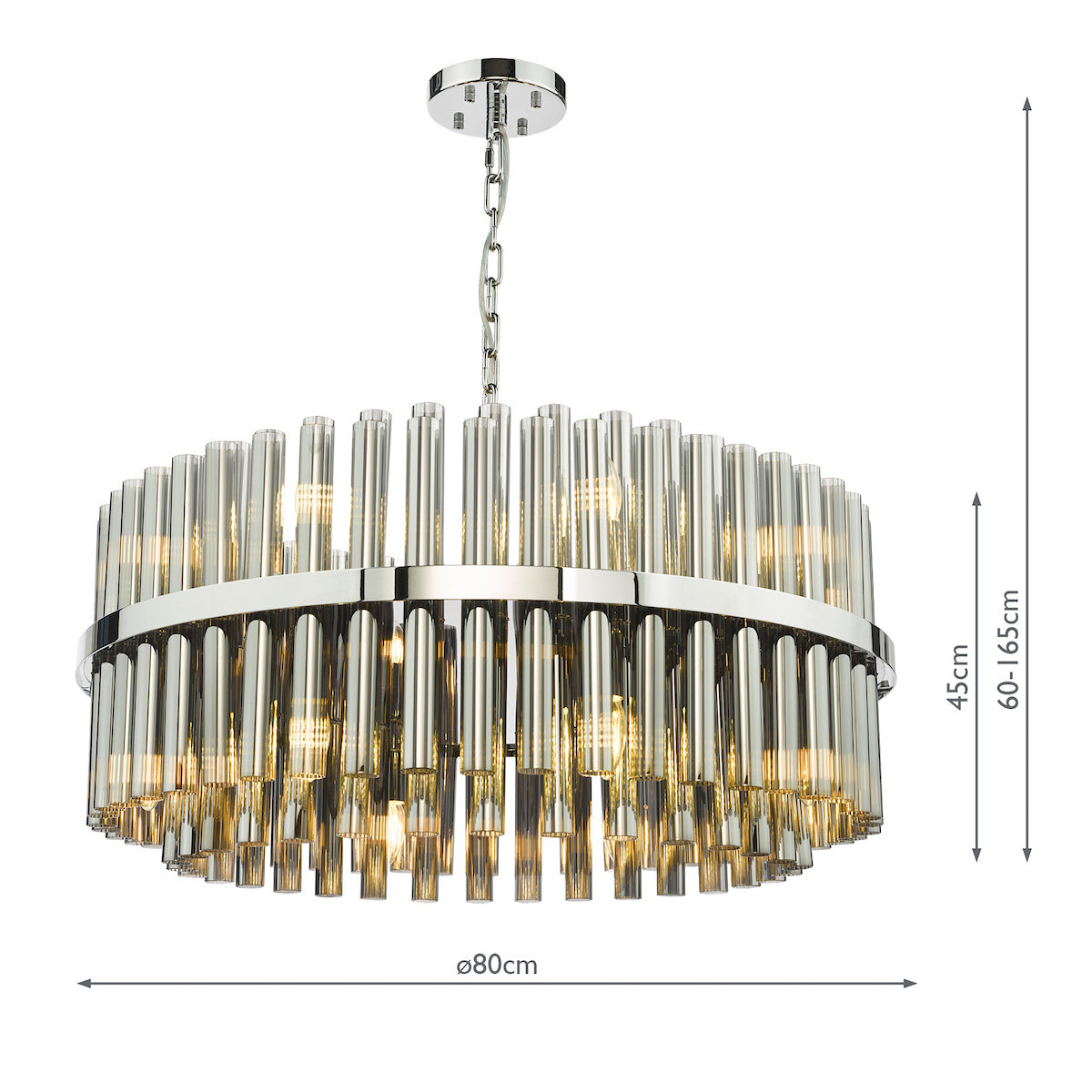 Dar Imani 16 Light Pendant Polished Chrome and Smoked Ribbed Glass