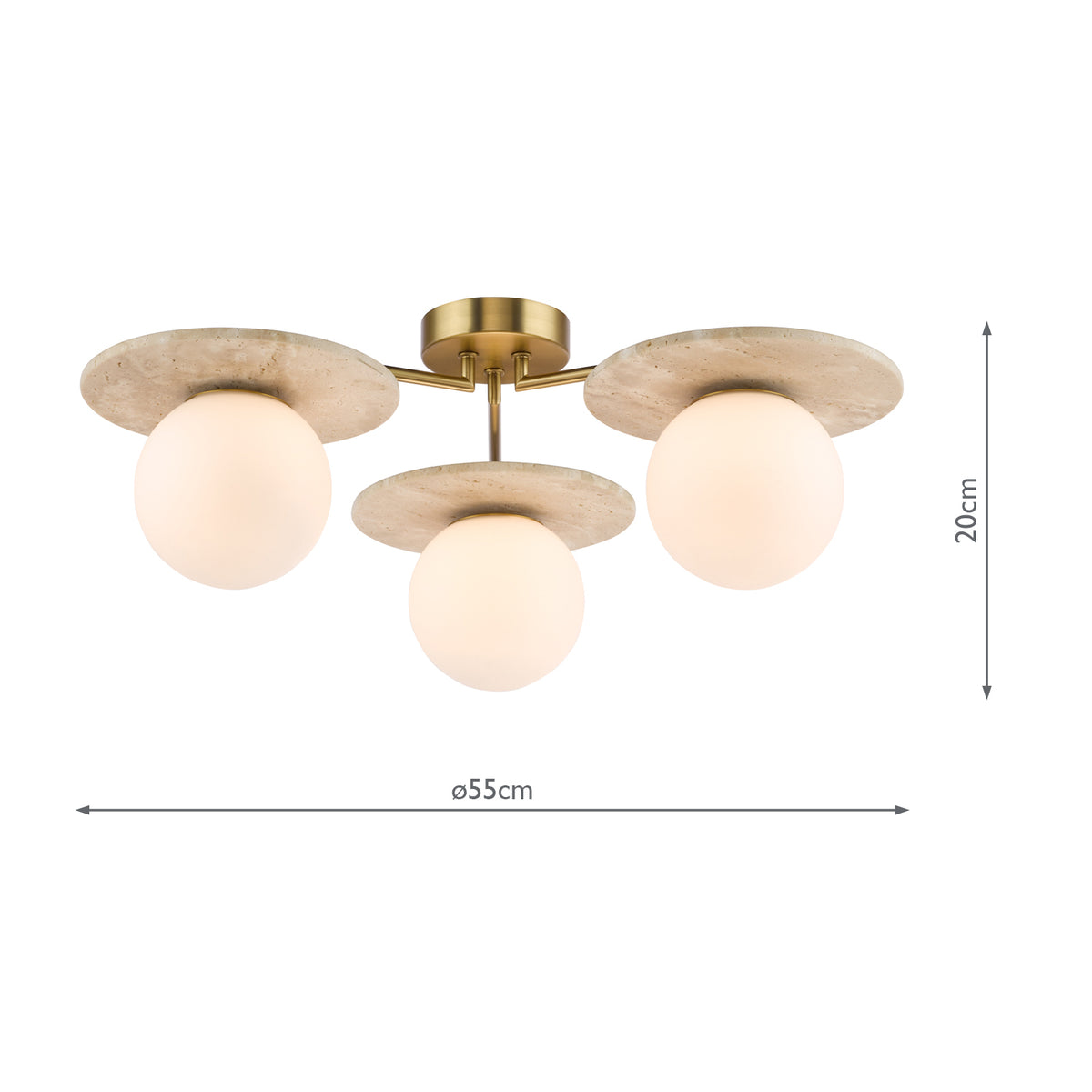Dar Inaya 3 Light Semi-Flush Natural Brass and Travertine