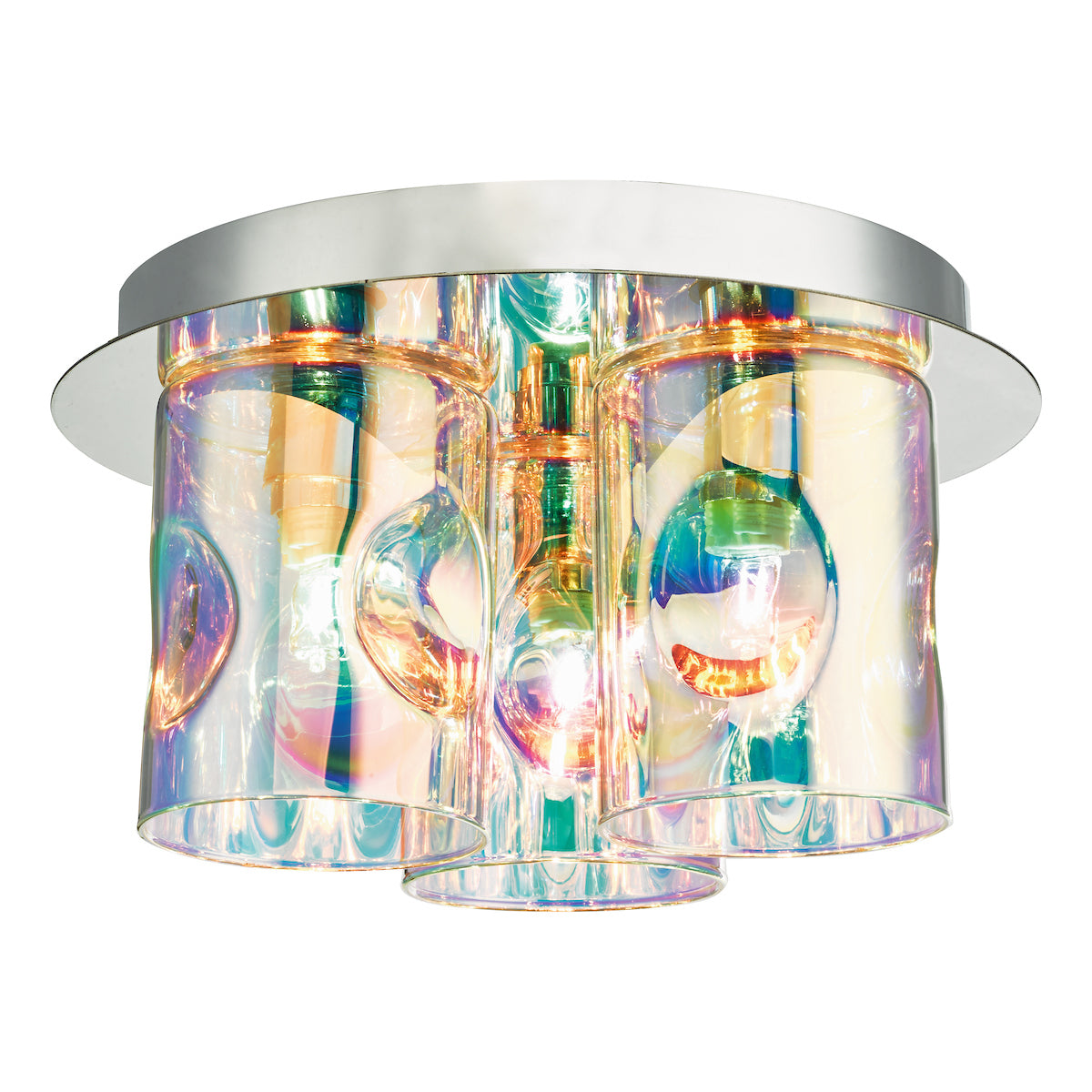 Dar Inter 3 Light Flush Polished Chrome & Iridised Glass