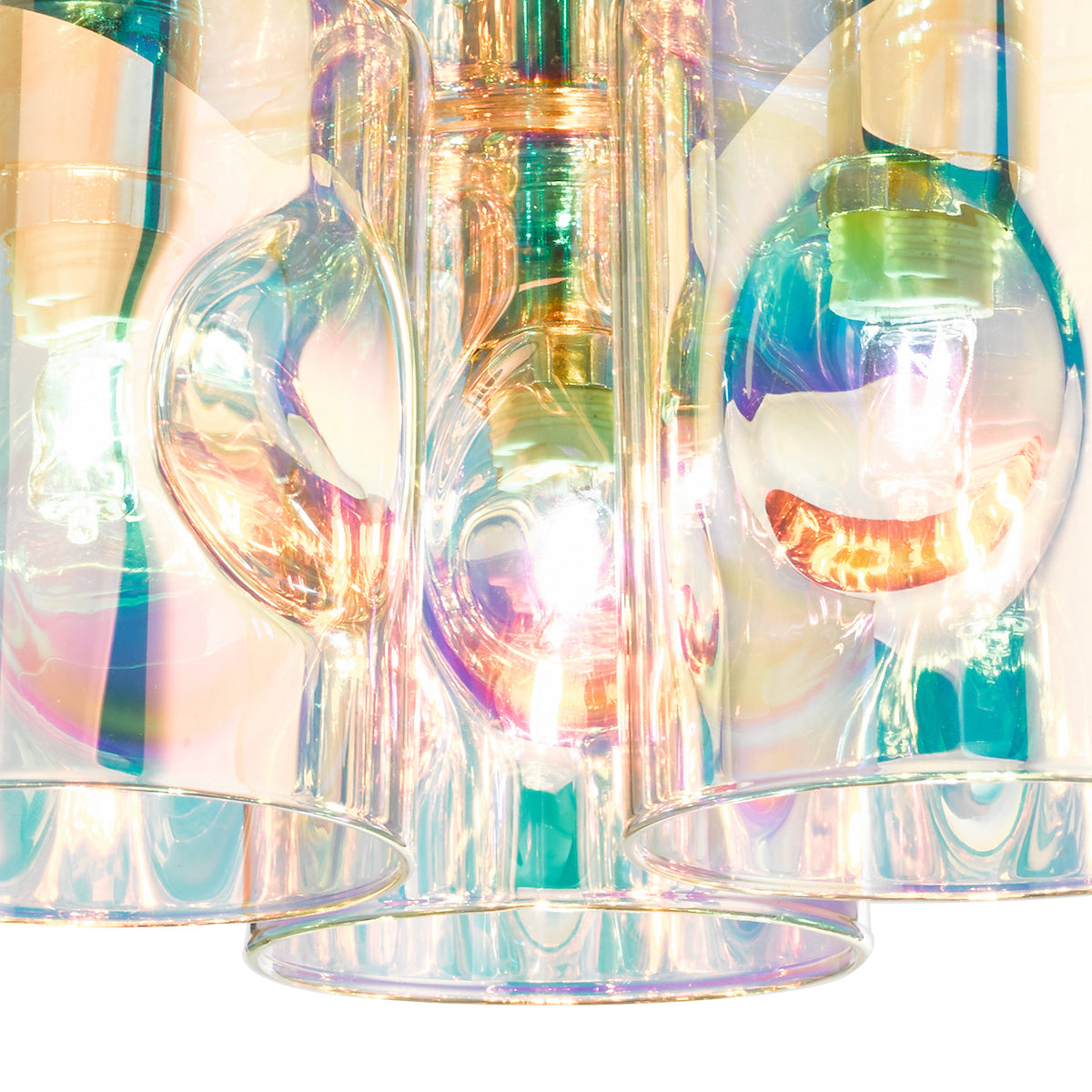 Dar Inter 3 Light Flush Polished Chrome & Iridised Glass