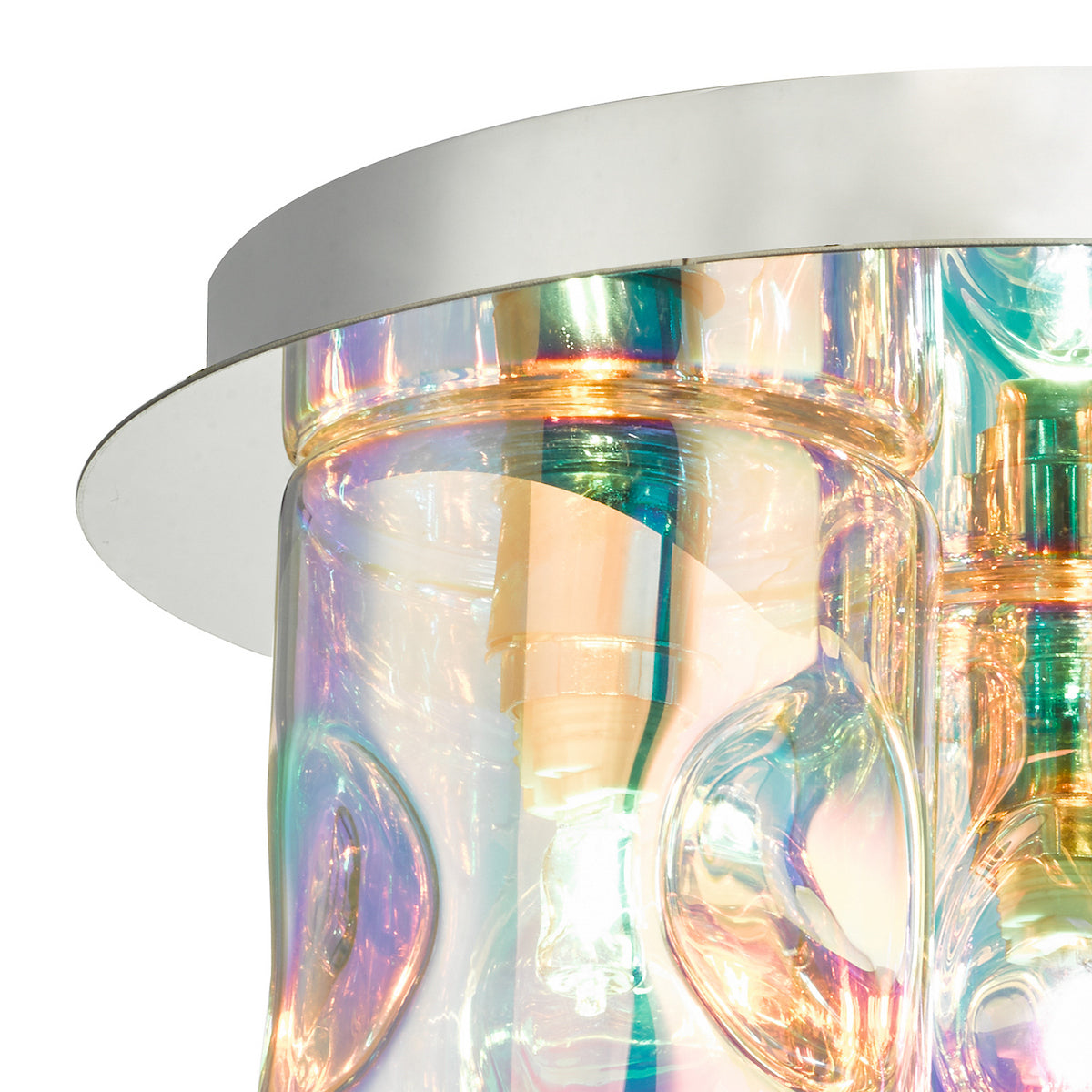 Dar Inter 3 Light Flush Polished Chrome & Iridised Glass