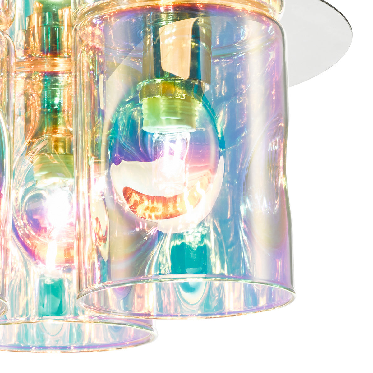 Dar Inter 3 Light Flush Polished Chrome & Iridised Glass