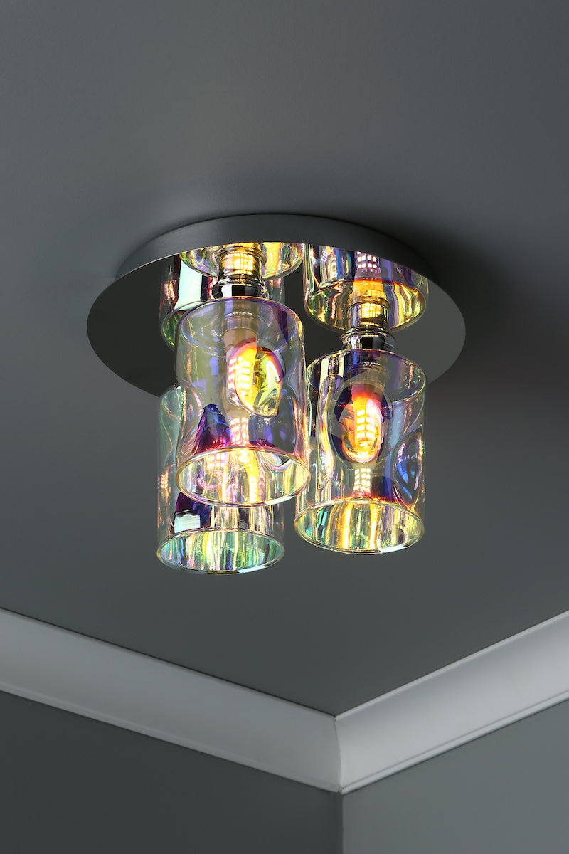 Dar Inter 3 Light Flush Polished Chrome & Iridised Glass