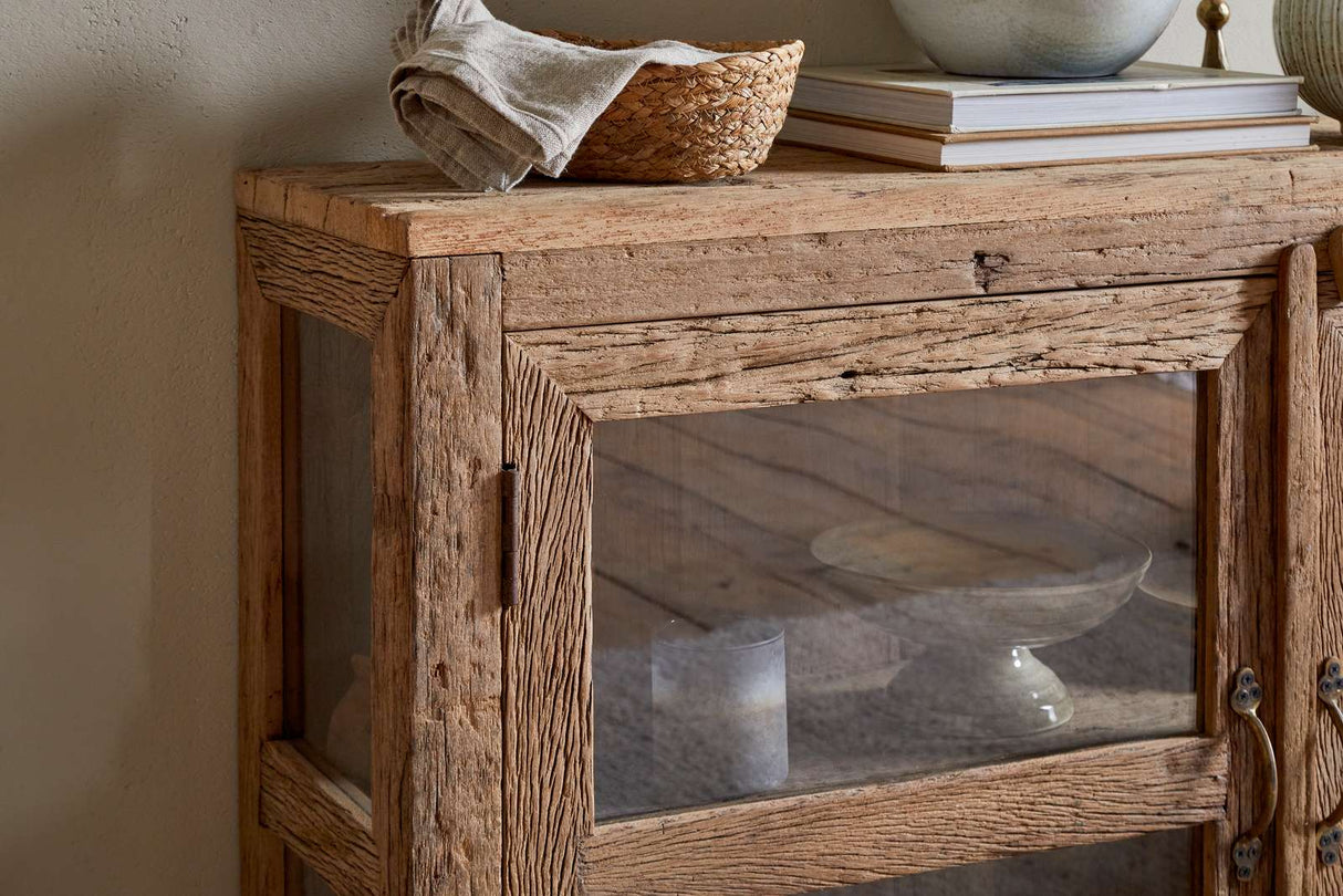 Nkuku Ibo Reclaimed Wood & Glass Sideboard Natural