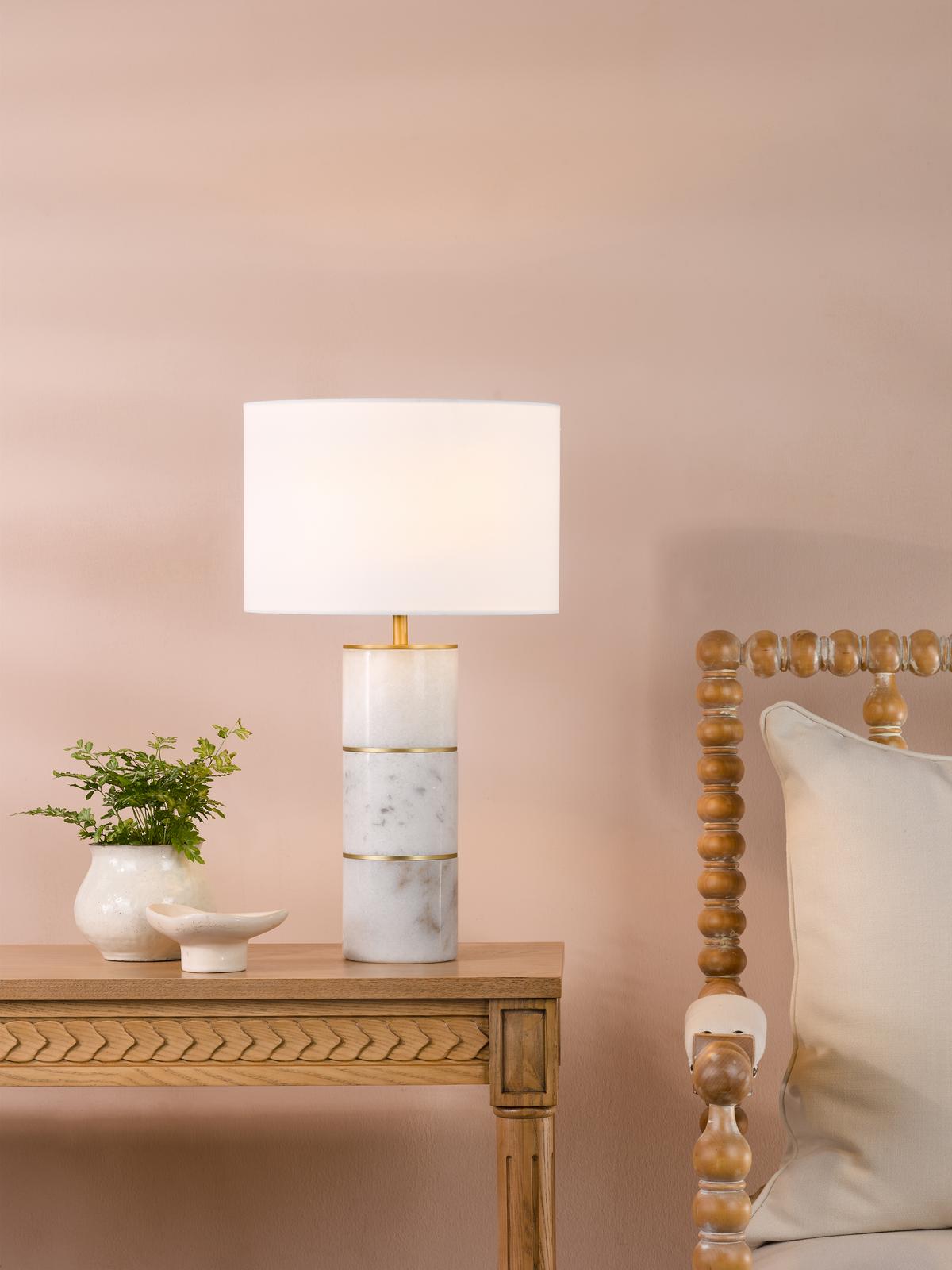 Dar Ishana Table Lamp Marble and Matt Antique Brass With Shade