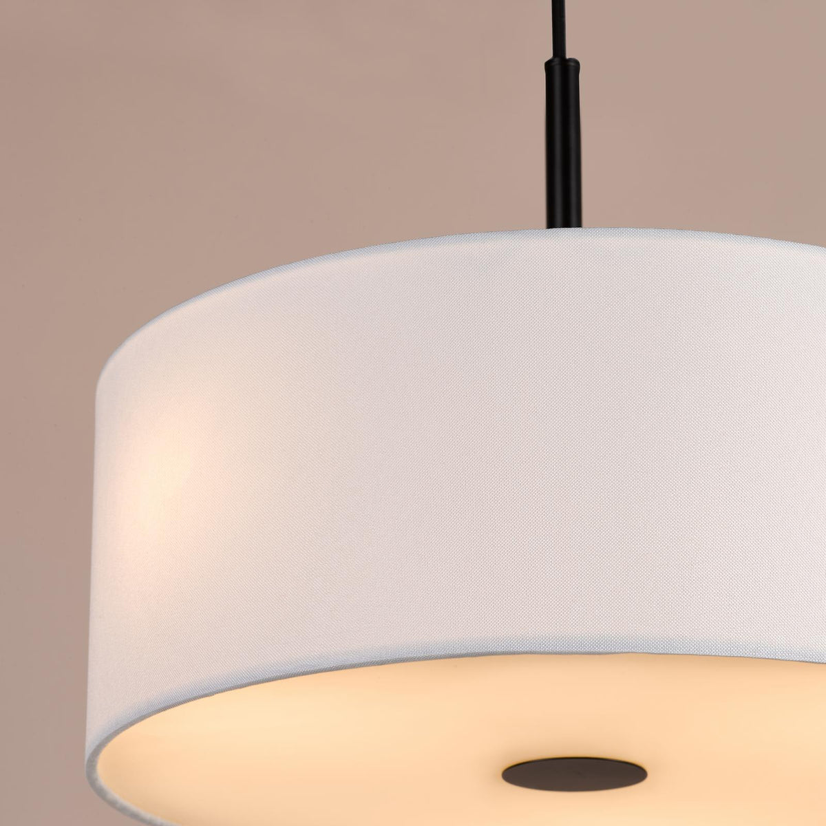 Dar Isla 3 Light Pendant Matt Black and Ivory Shade 40cm