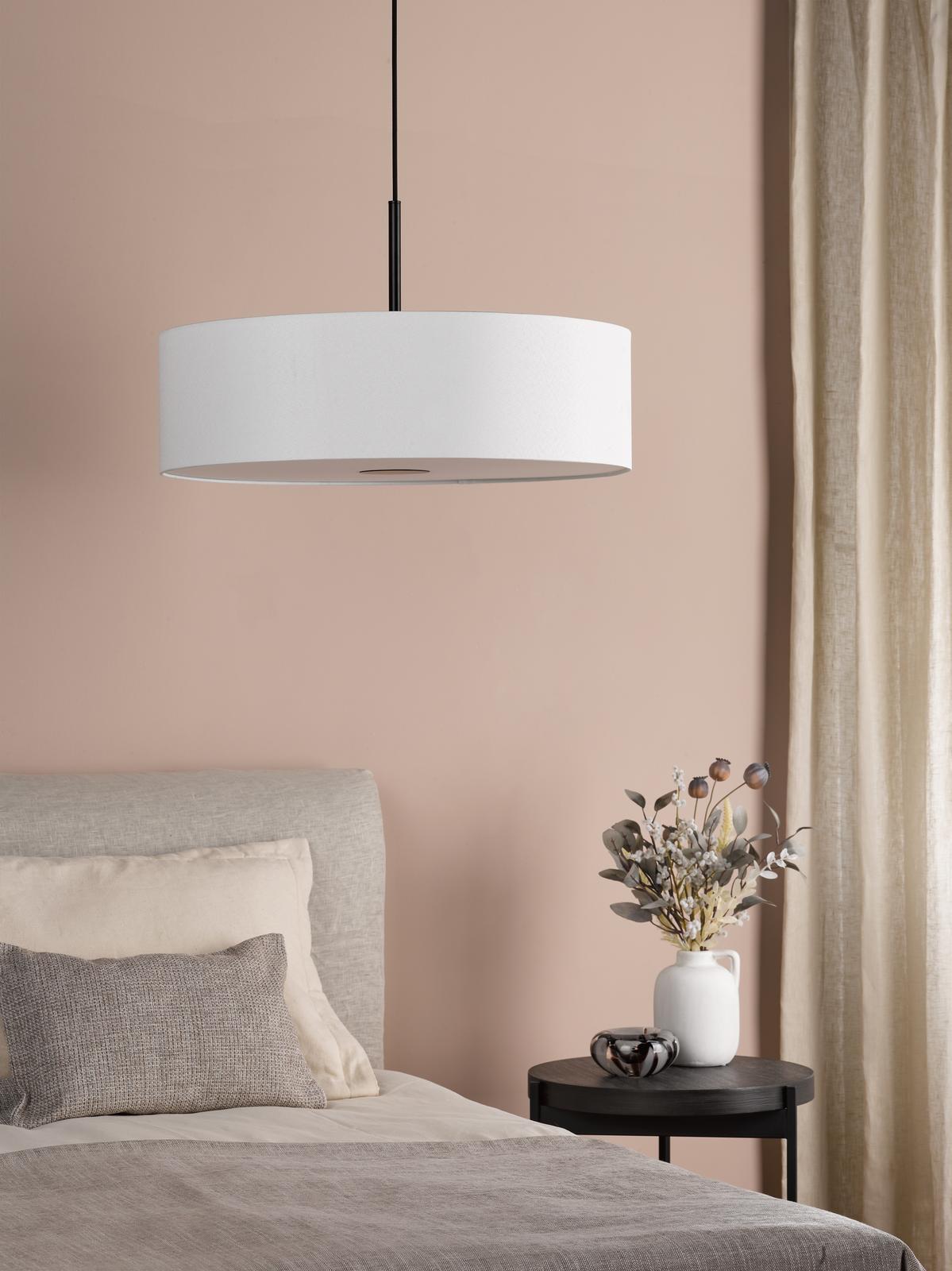 Dar Isla 3 Light Pendant Matt Black and Ivory Shade 60cm