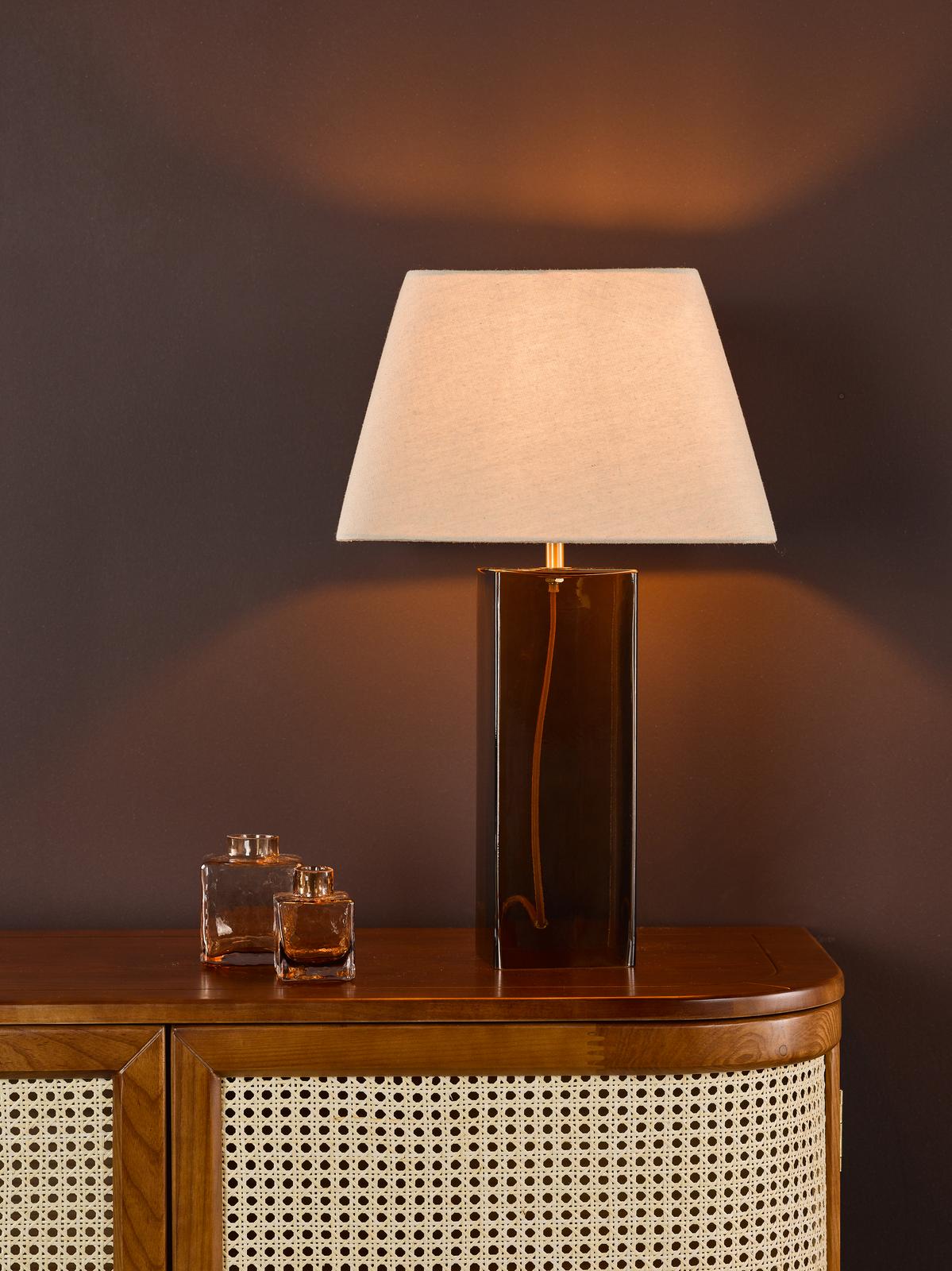 Dar Izar Table Lamp Brown Glass and Antique Brass With Shade