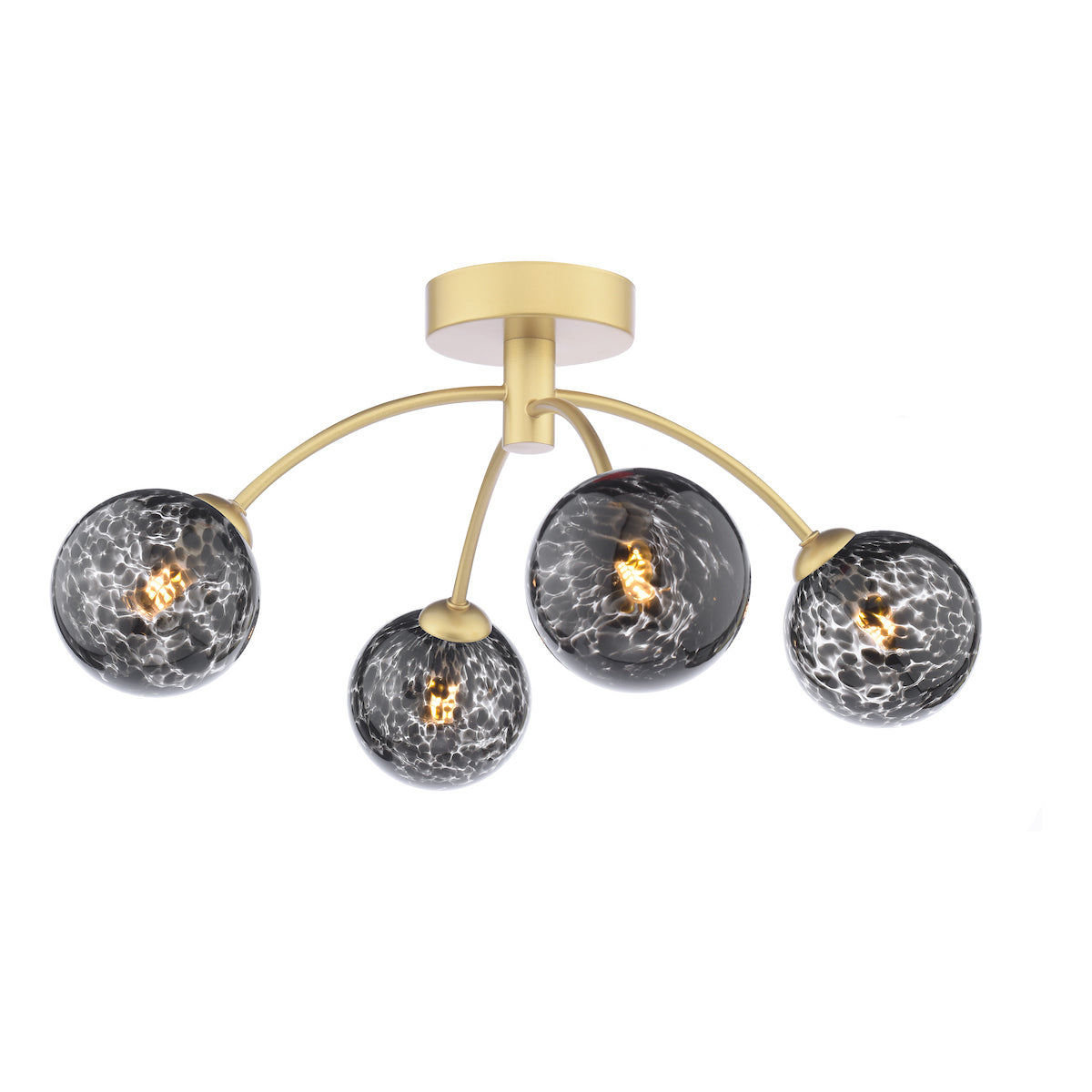 Dar Izzy 4 Light Semi-Flush Polished Gold and Black Confetti Glass