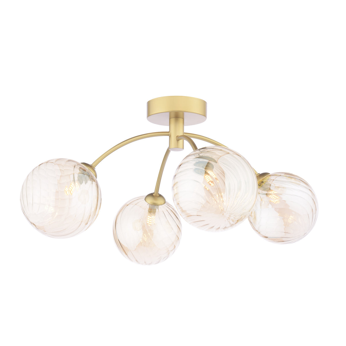Dar Izzy 4 Light Semi-Flush Matt Gold With Twisted Amber Glass