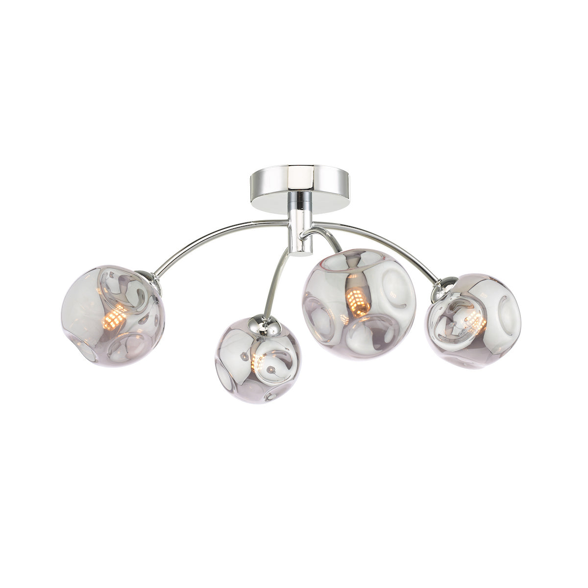 Dar Izzy 4 Light Semi Flush Polished Chrome With Closed Organic Smoked Glass