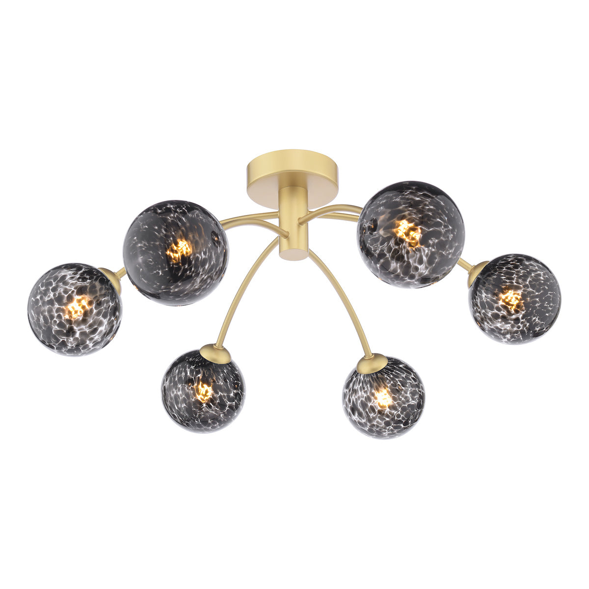 Dar Izzy 6 Light Semi-Flush Polished Gold and Black Confetti Glass