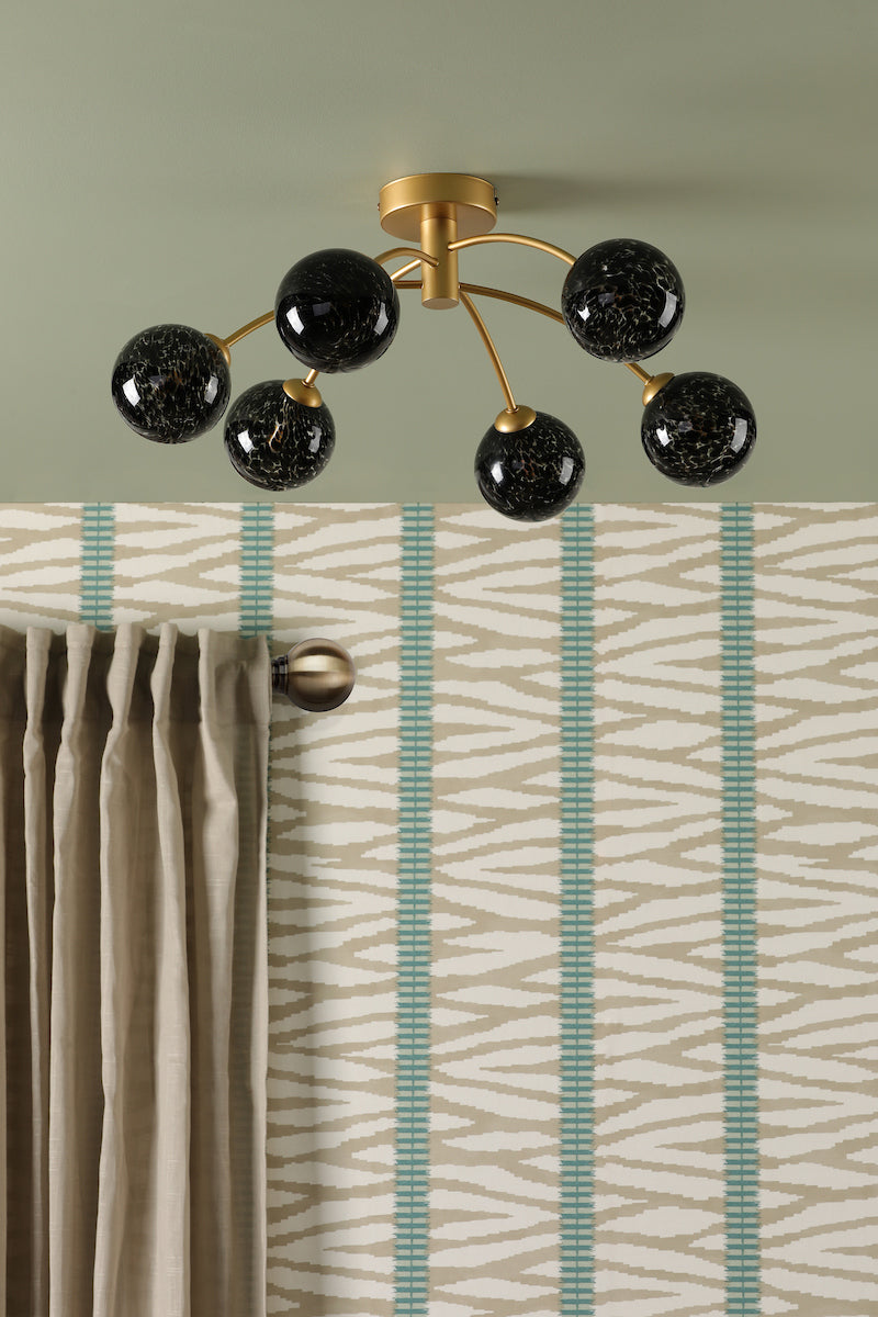 Dar Izzy 6 Light Semi-Flush Polished Gold and Black Confetti Glass