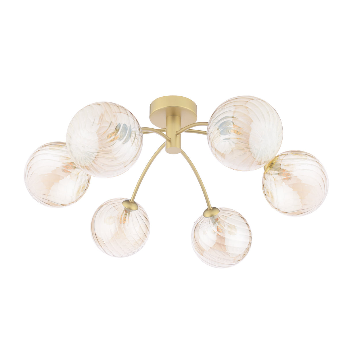 Dar Izzy 6 Light Semi-Flush Matt Gold With Twisted Amber Glass