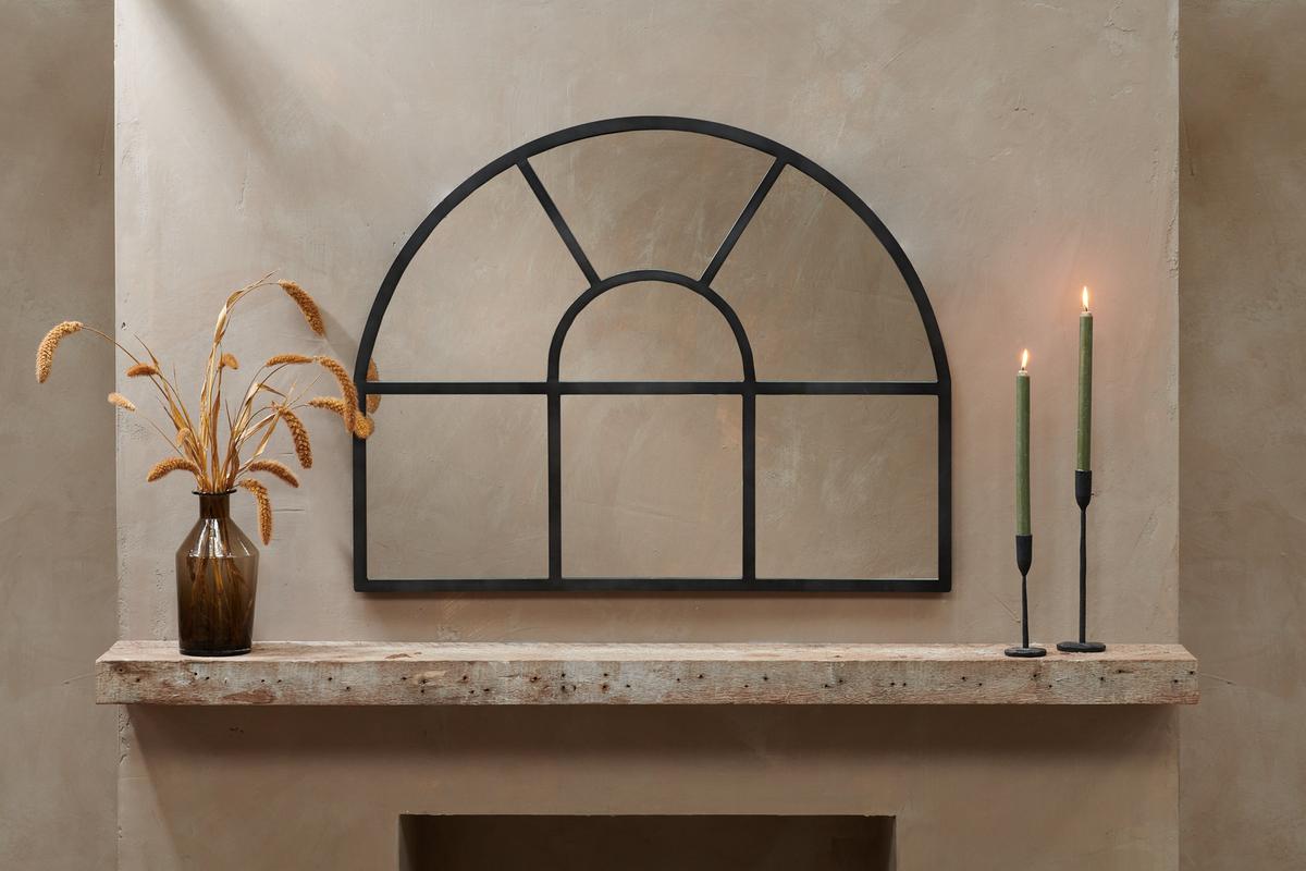 Nkuku Imoma Iron Overmantle Arch Mirror Black