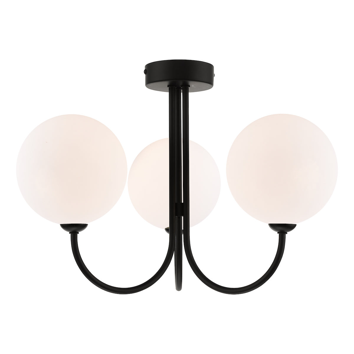 Dar Jared 3 Light Semi-Flush Matt Black and Large Opal Glass