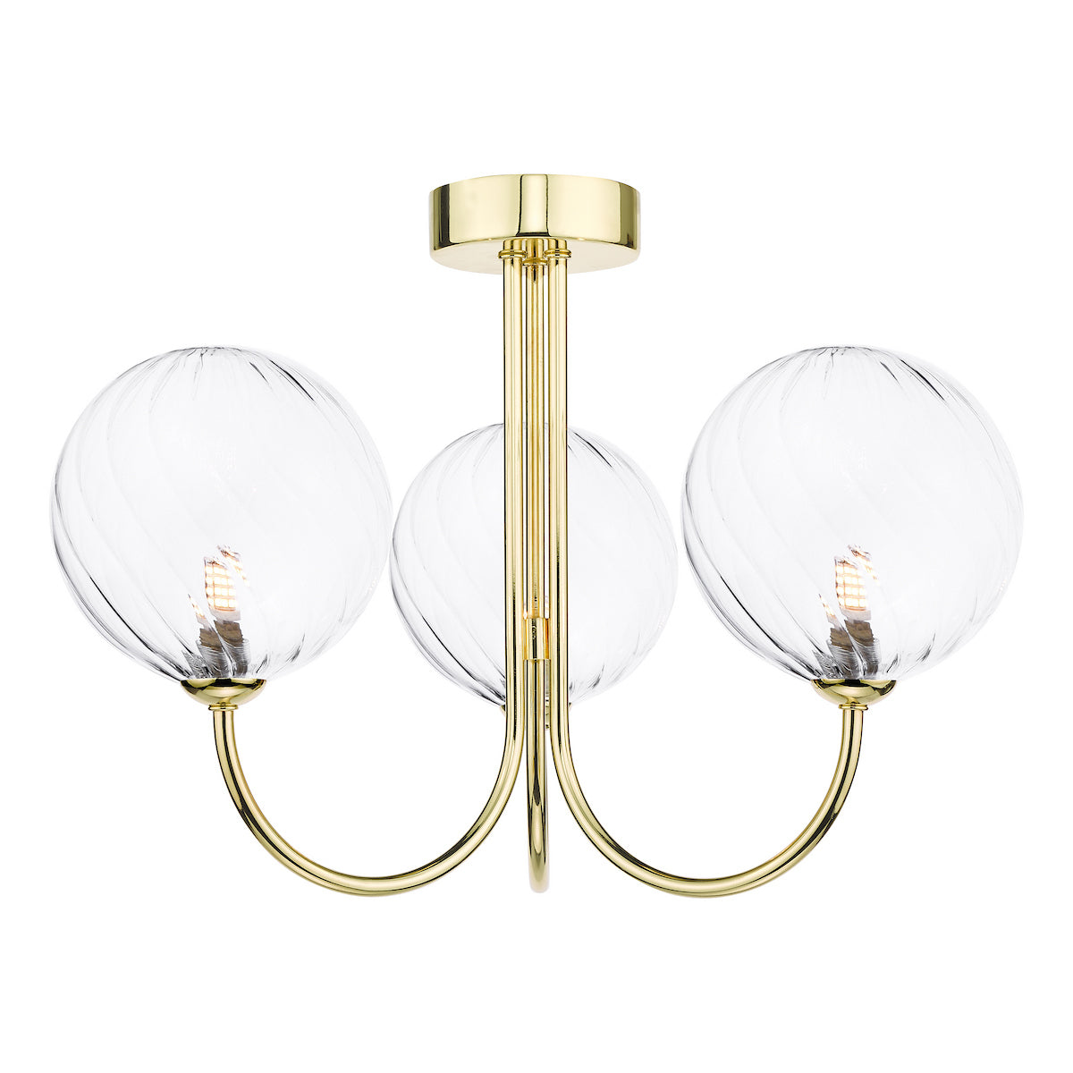 Dar Jared 3 Light Semi-Flush Polished Gold and Twisted Glass