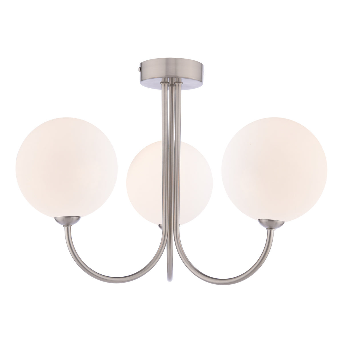 Dar Jared 3 Light Semi-Flush Satin Nickel and Large Opal Glass