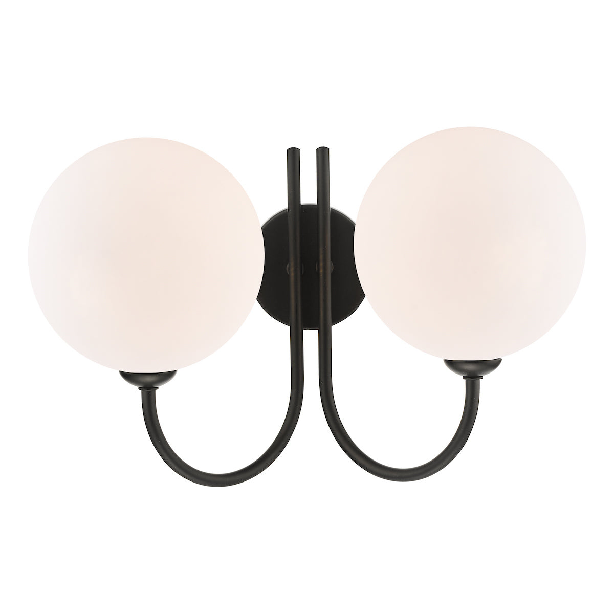 Dar Jared 2 Light Wall Light Matt Black and Large Opal Glass