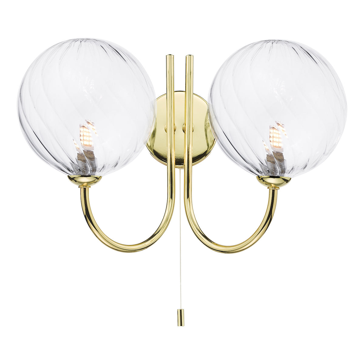 Dar Jared 2 Light Wall Light Polished Gold and Twisted Glass