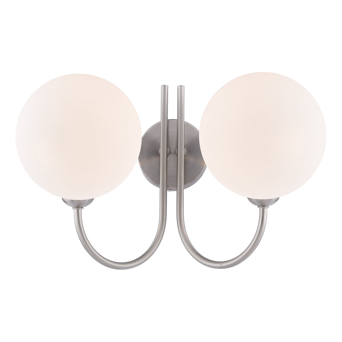 Dar Jared 2 Light Wall Light Satin Nickel and Large Opal Glass