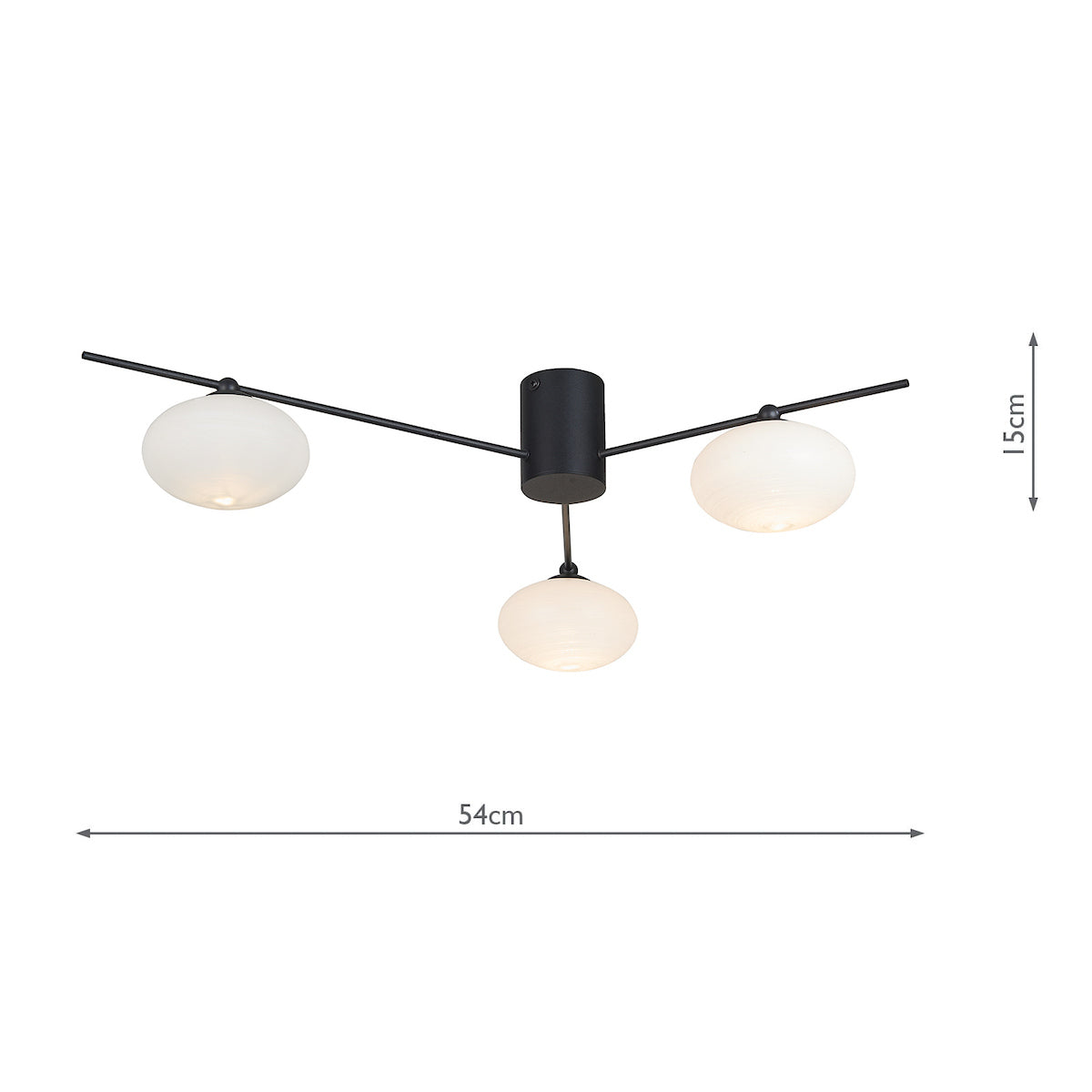 Dar Jasper 3 Light Semi Flush Matt Black Opal glass