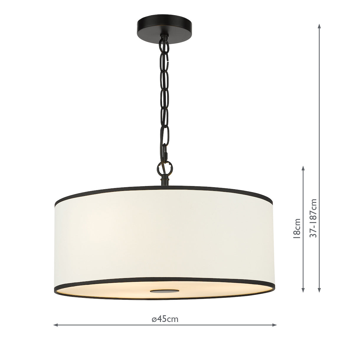 Dar Jemima 3 Light Pendant White and Matt Black With Shade