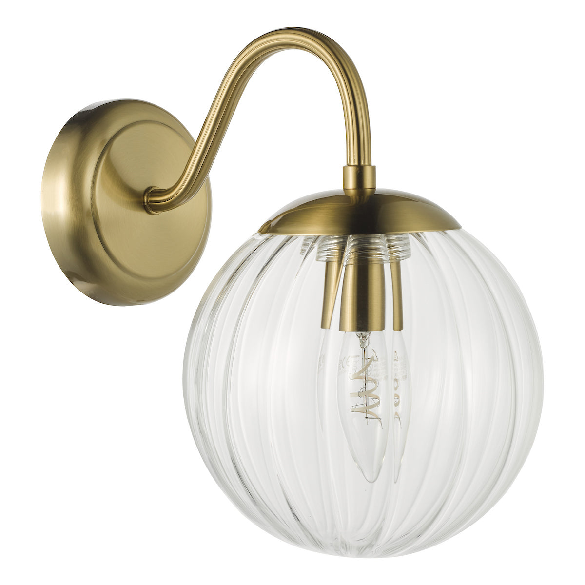 Dar Jocelyn Wall Light Natural Brass and Glass