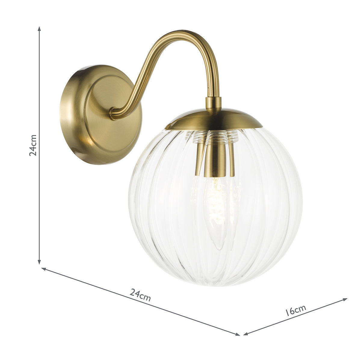 Dar Jocelyn Wall Light Natural Brass and Glass
