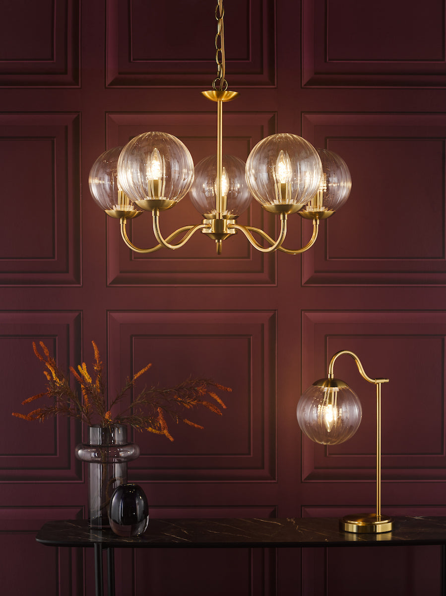 Dar Jocelyn Table Lamp Natural Brass and Glass