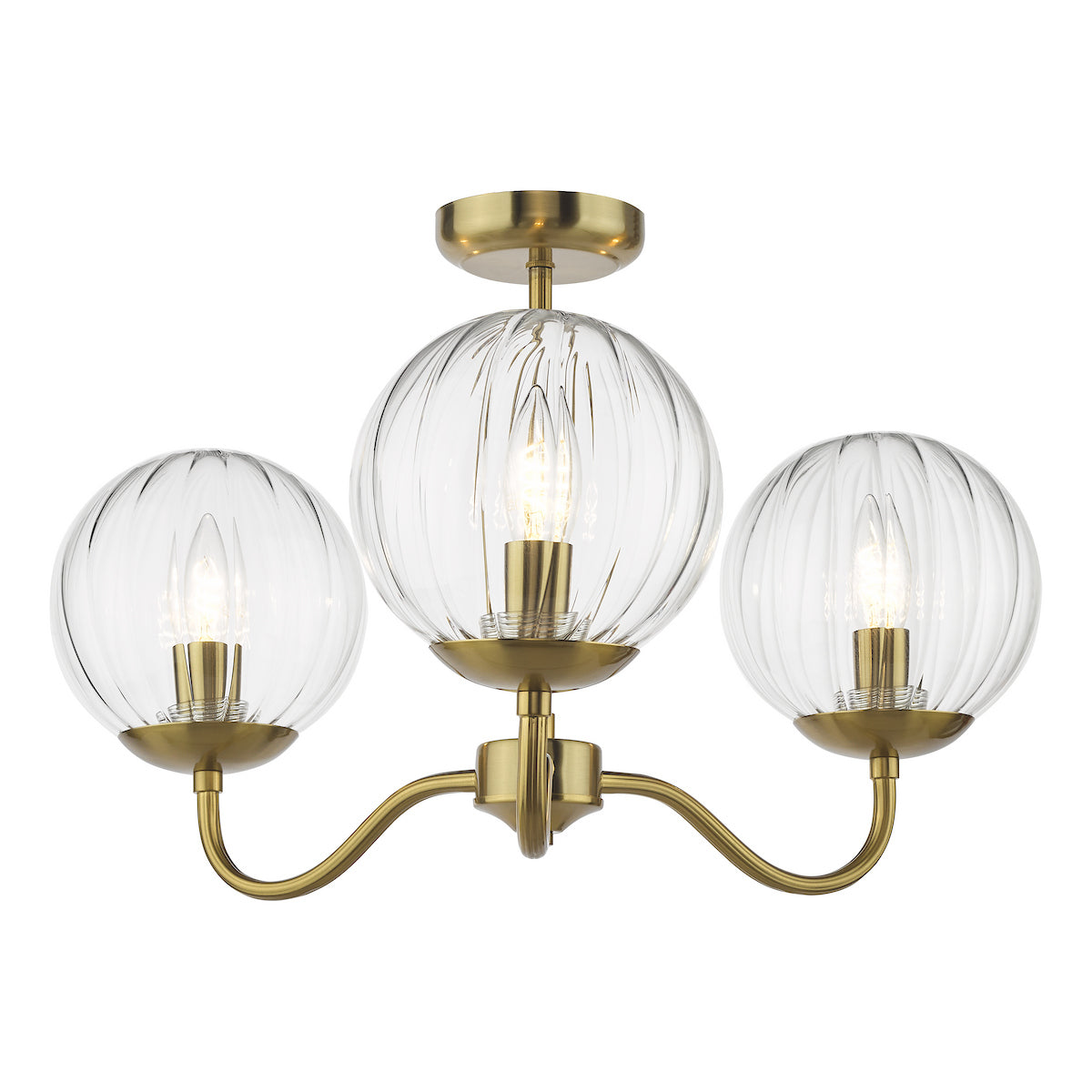 Dar Jocelyn 3 Light Semi-Flush Natural Brass and Glass