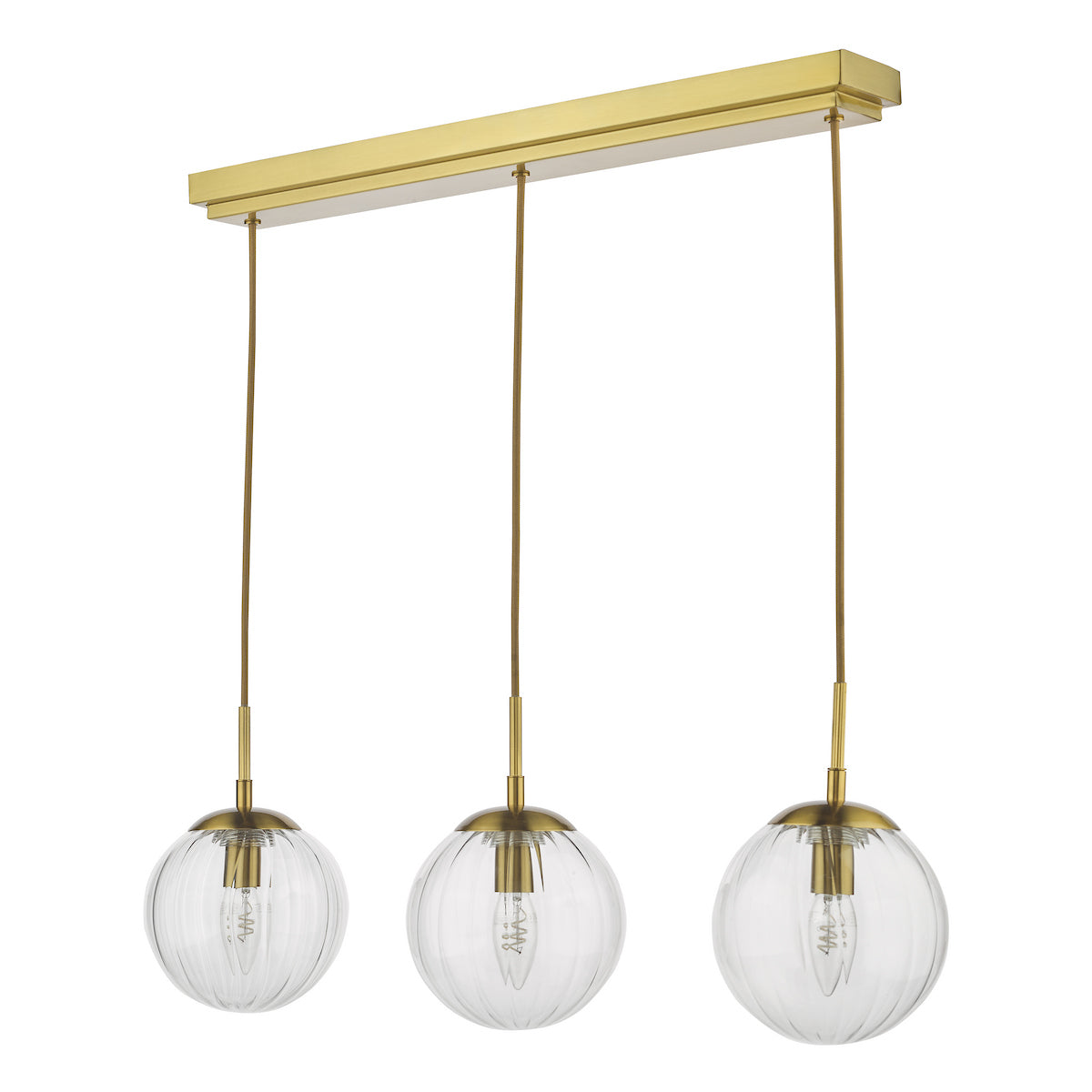Dar Jocelyn 3 Light Bar Pendant Natural Brass and Glass