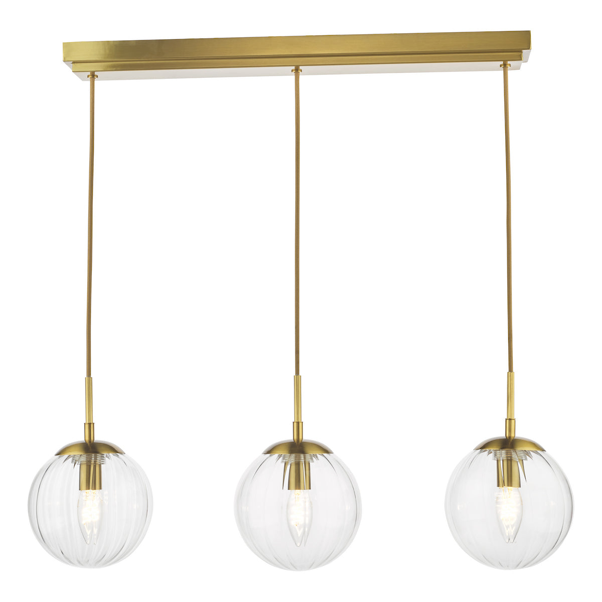 Dar Jocelyn 3 Light Bar Pendant Natural Brass and Glass